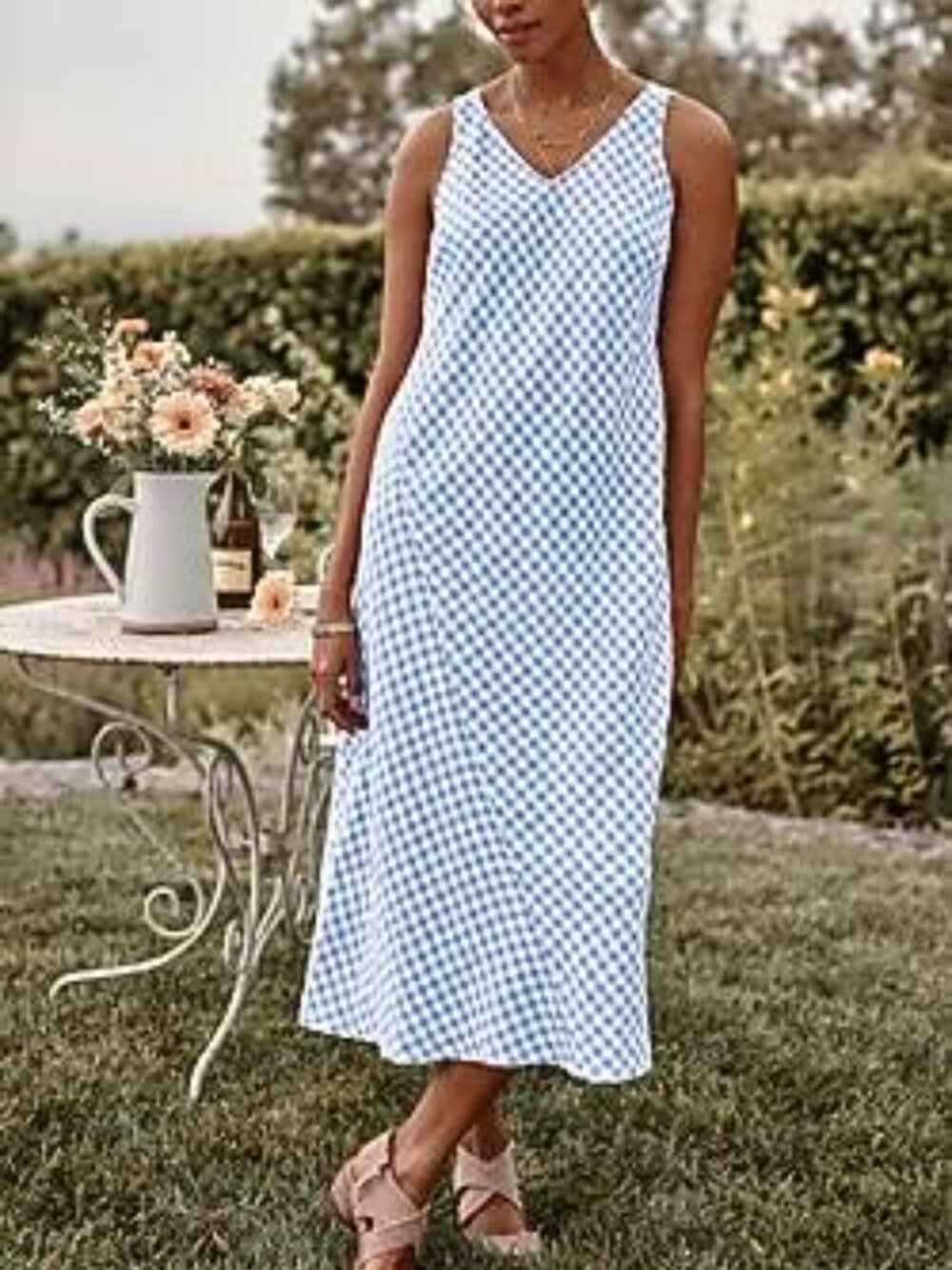 J Jill Gingham linen midi dress size Large